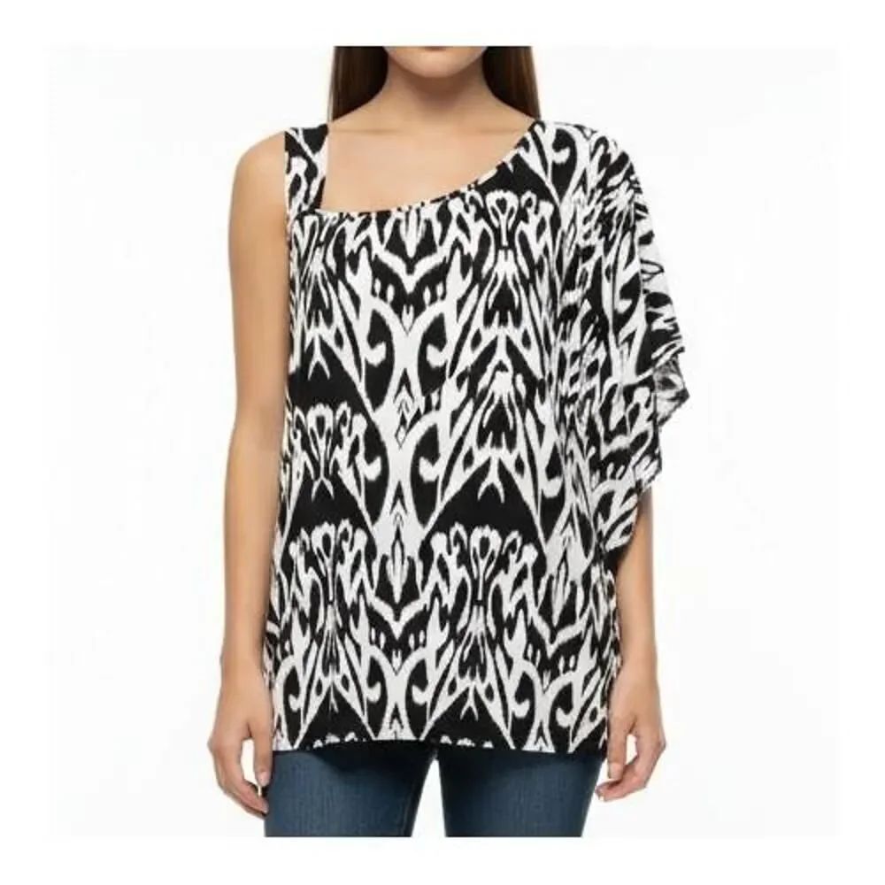 NWT TRIBAL Black White Ikat Print One Shoulder Asymmetrical Top Womens XXL